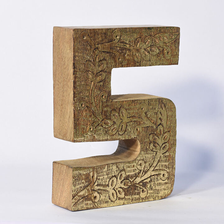 Vintage Natural Gold Handmade Eco-Friendly "5" Numeric Number For Wall Mount & Table Top Décor
