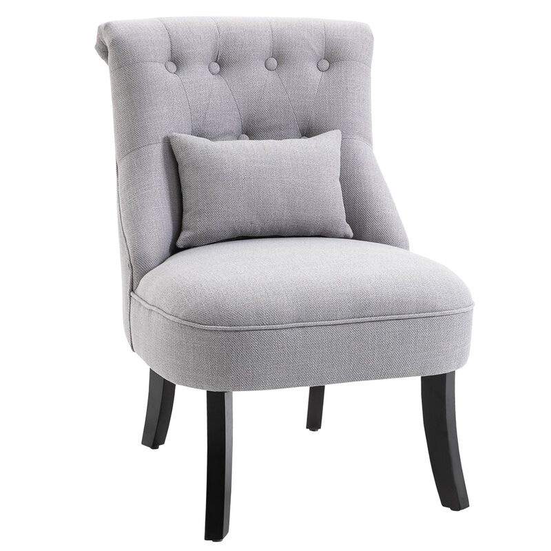Gray Cozy Corner: Small Tufted Button Accent Chair with Wood Legs