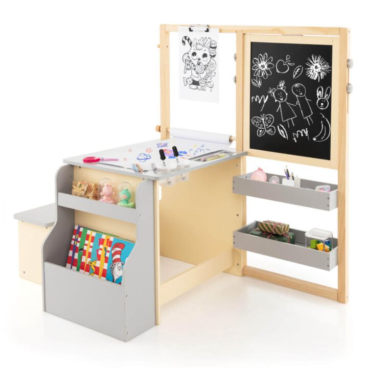 Hivvago Kids Art Center Wooden Table Bench Set