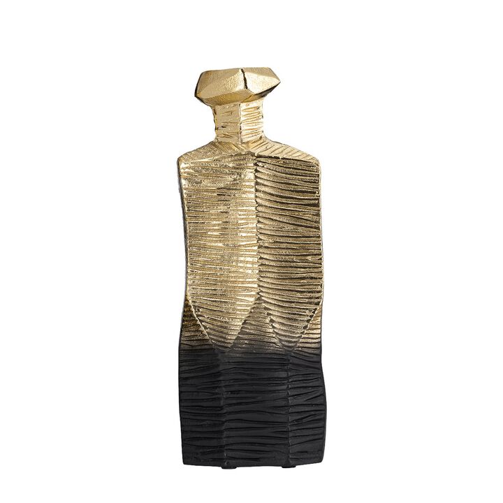 Kaya 16 Inch Classic Accent Metal Vase, Square Body, Narrow Top, Gold Black-Benzara