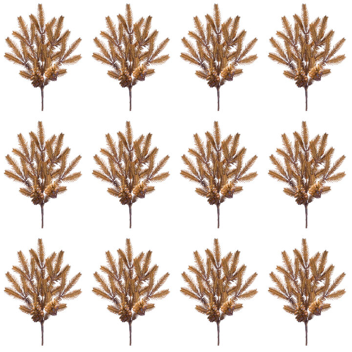 Decorative Wintry Copper Pine Spray Set of 12 - Ideal for Festive Decor