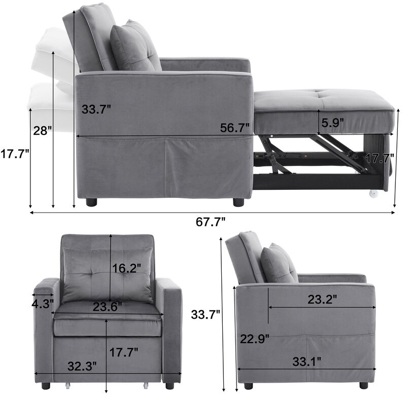 Merax Convertible Sleeper Sofa Chair Bed with Pillow & Pocket