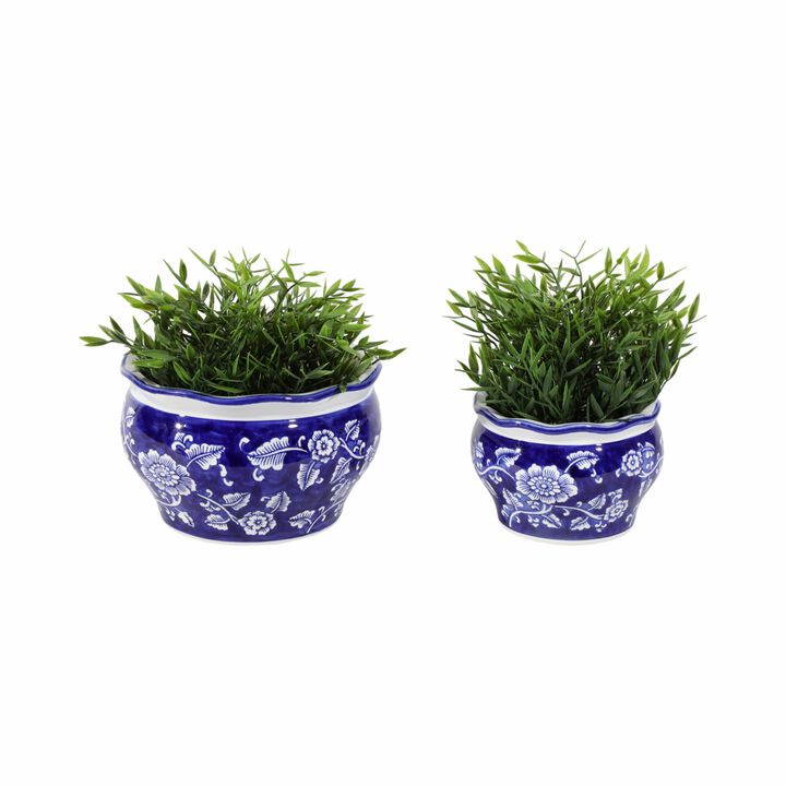 Blu Chinoiserie Stone Planters