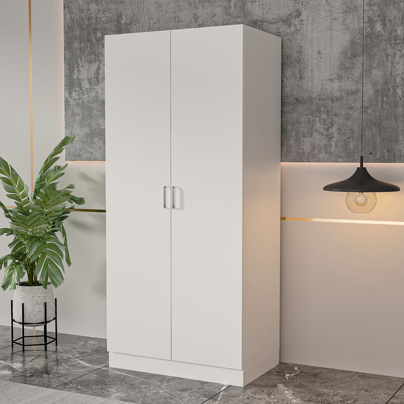 White Finish 2-Doors Armoire with Hanging Rod and 5-Storage-Shelves 71 in. H x 31.5 in. W x 15.7 in. D