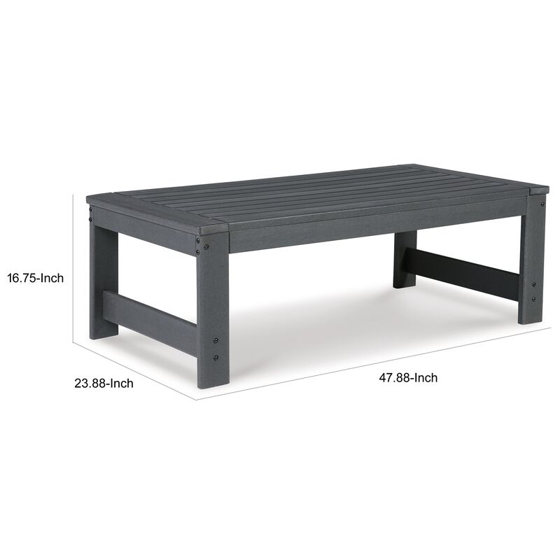 Wigo 48 Inch Outdoor Coffee Table, Slatted Top, Modern Style, Charcoal Gray - Benzara