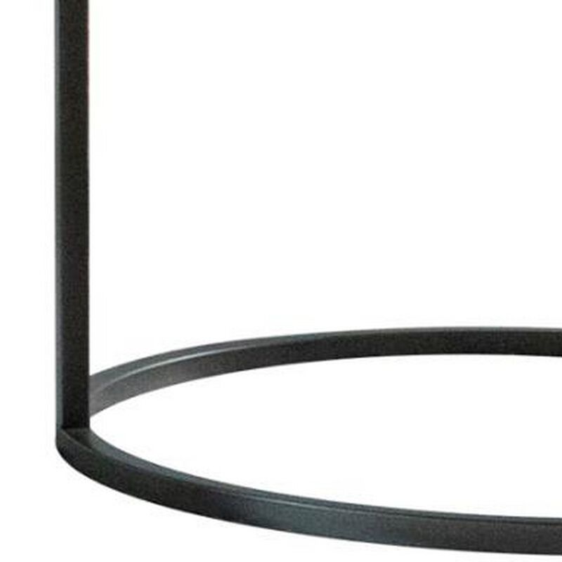 End Table with Textured Round Faux Marble Top, Gray-Benzara