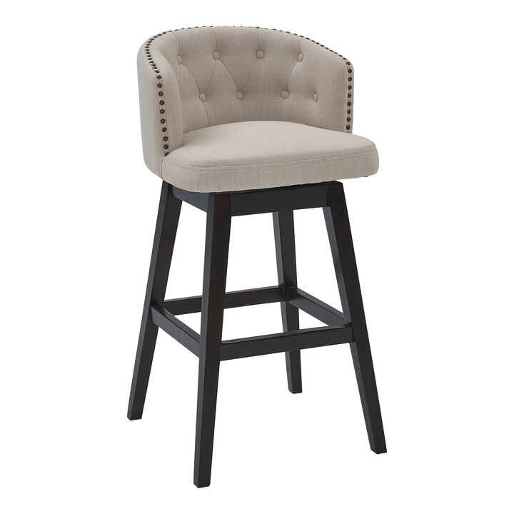 Celine  Counter Height Swivel Grey Fabric and Espresso Wood Bar Stool