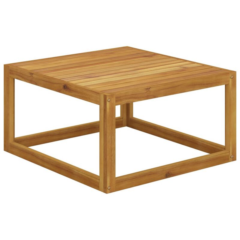 2pc Outdoor Chair and Table Set, Square Top, Brown Acacia Wood, White - Benzara