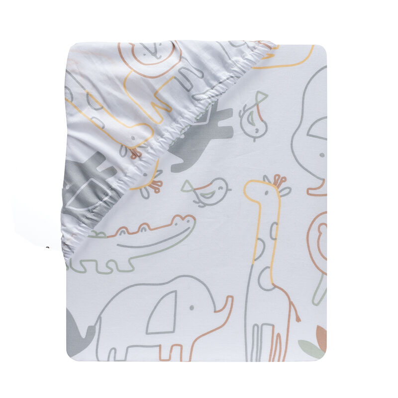 Lambs & Ivy Jungle Story 100% Cotton Safari Baby Fitted Crib Sheet - White