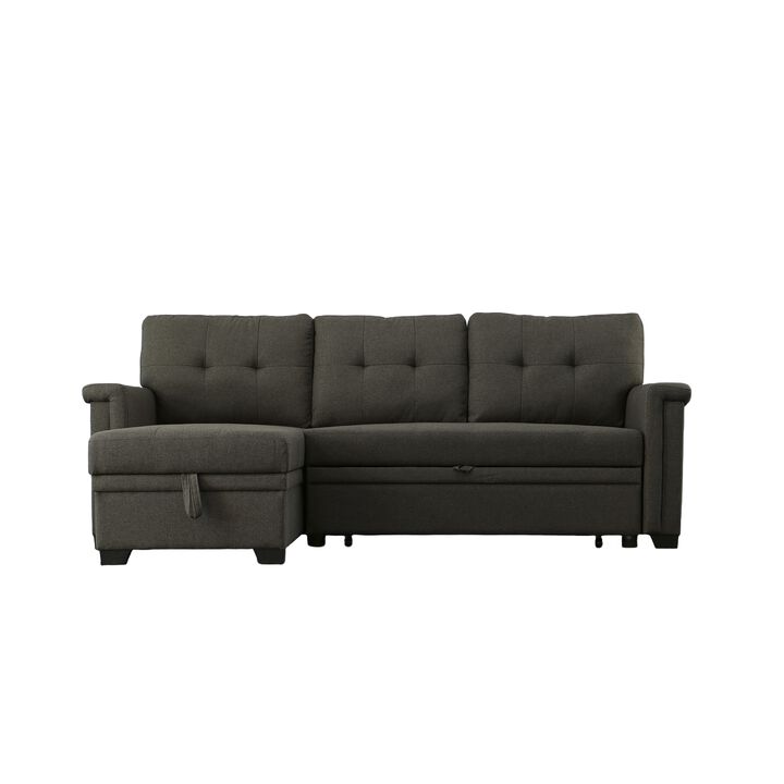 Ruben 84 Inch Reversible Sleeper Sectional Sofa, Storage Chaise, Dark Gray-Benzara