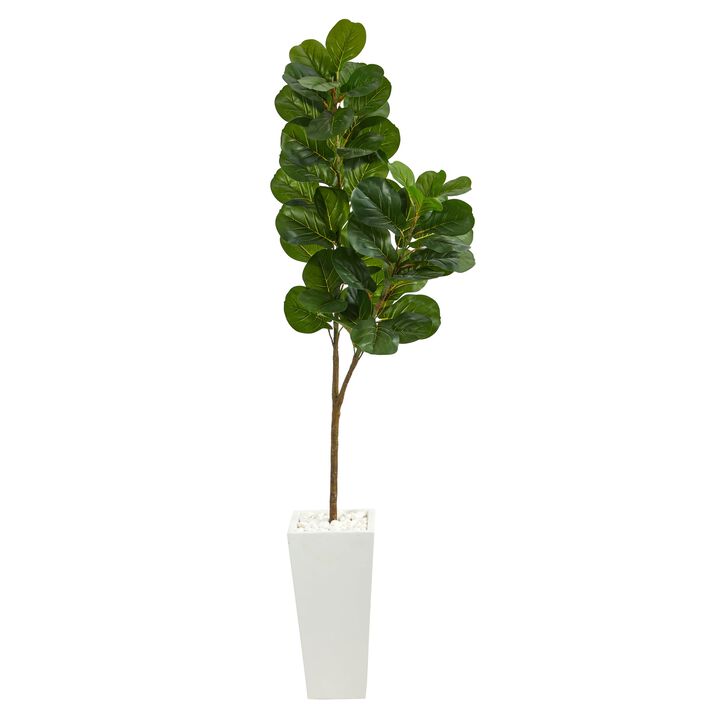 Hivvago 6 Feet Fiddle leaf Fig Artificial Tree in Tall White Planter
