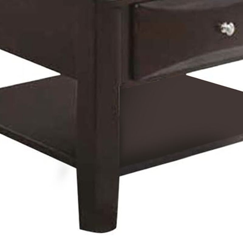 24 Inch Classic Square End Table, Single Drawer, Bottom Shelf, Brown Wood-Benzara