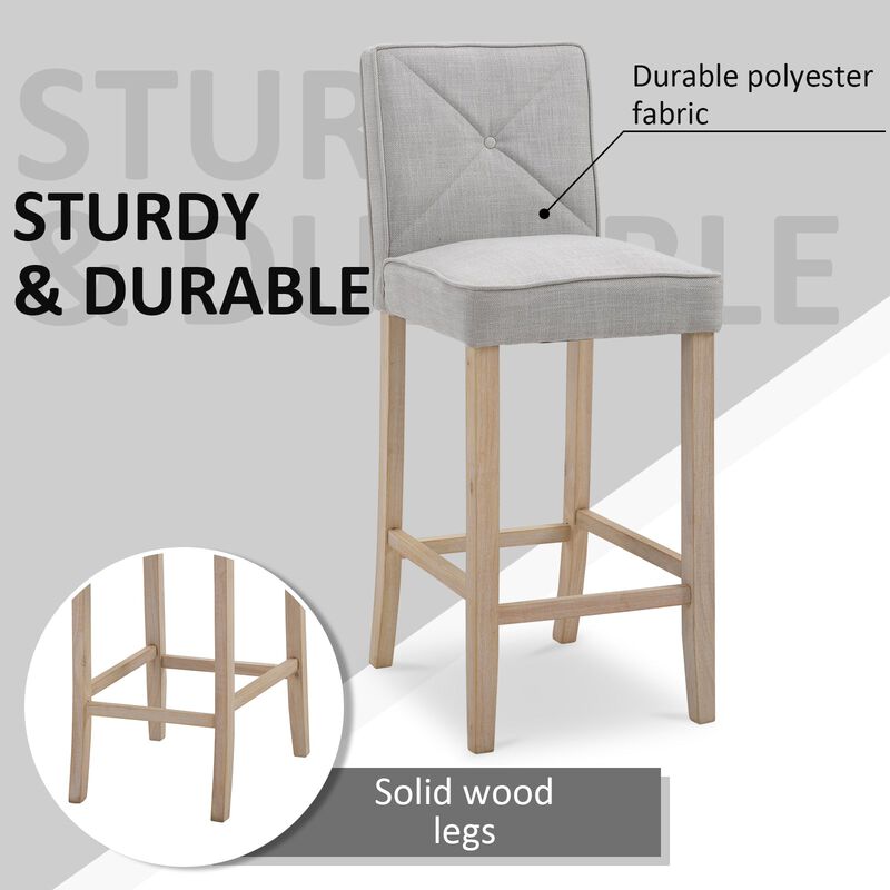 Beige Kitchen Perches: Set of 2 Upholstered Bar Stools with Wood Legs
