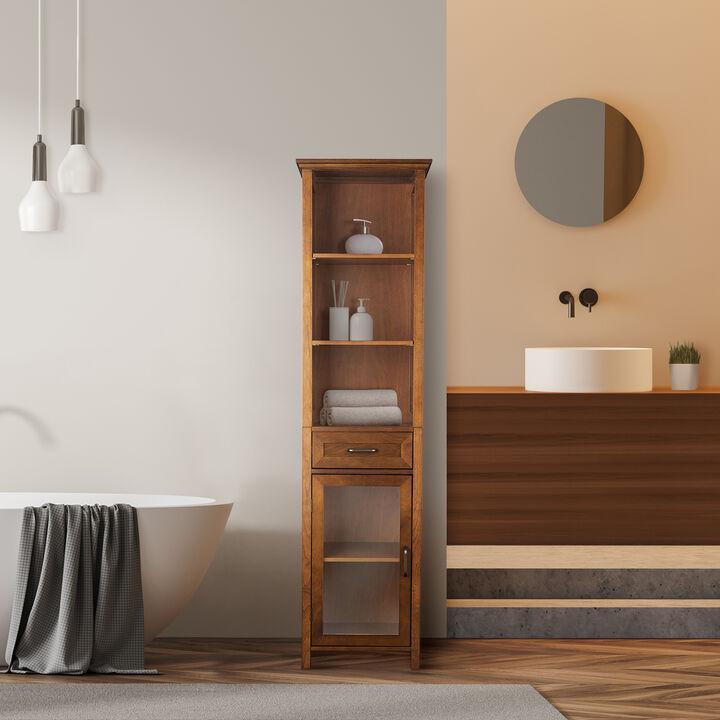 Teamson Home Avery Linen Cabinet with 1 Drawer and 3 open shelves - Wood veneer with Oil Oak finish