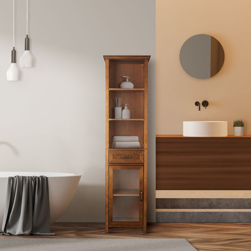 Teamson Home Avery Linen Cabinet with 1 Drawer and 3 open shelves - Wood veneer with Oil Oak finish