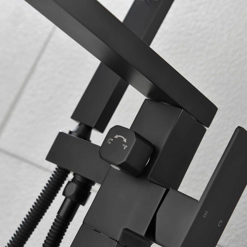 Matte Black Floor Mount Tub Filler with Hand Shower