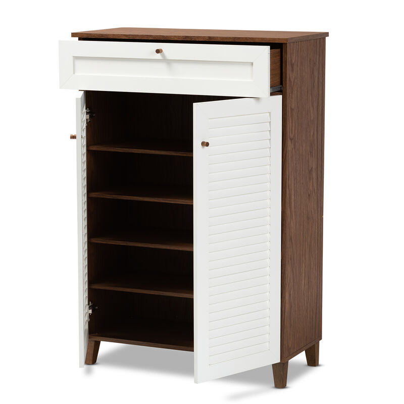 Baxton Studio Coolidge Modern 5 Shelf Wood Shoe Storage Cabinet with Drawer