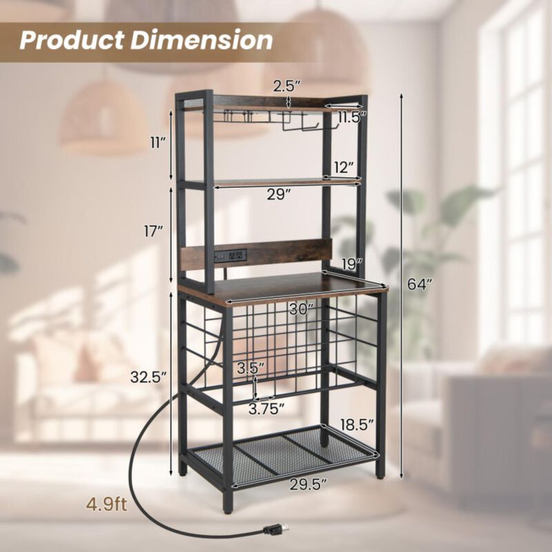 Hivvago Wine Bar Cabinet Wine Rack with 4 Tier Storage Shelves and Glass Holders