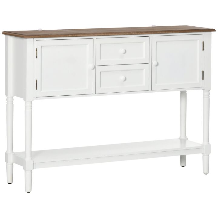 White Vintage Entryway: Retro Console Table with Drawers & Cabinets