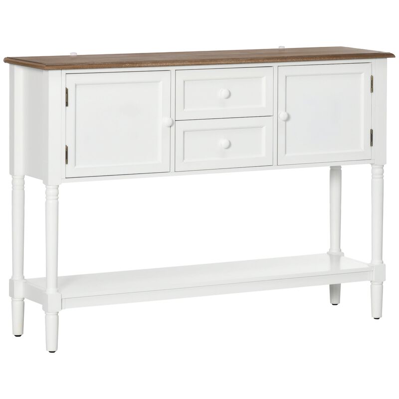 White Vintage Entryway: Retro Console Table with Drawers & Cabinets