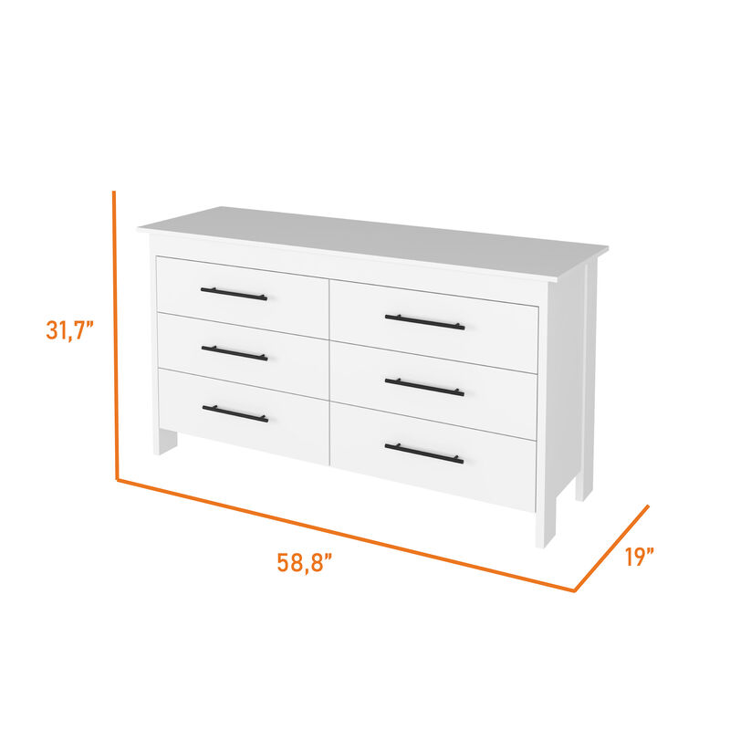 6 Drawer Double Dresser Wezz, Bedroom, White