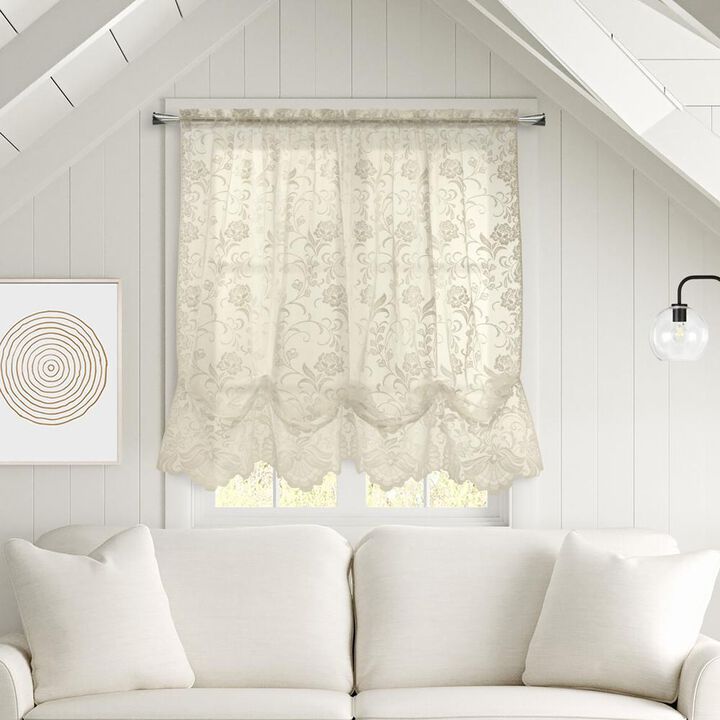 Habitat Limoges Sheer Rod Pocket Timeless Romantic Floral Lace Design Balloon Curtain 55" x 63" Ivory