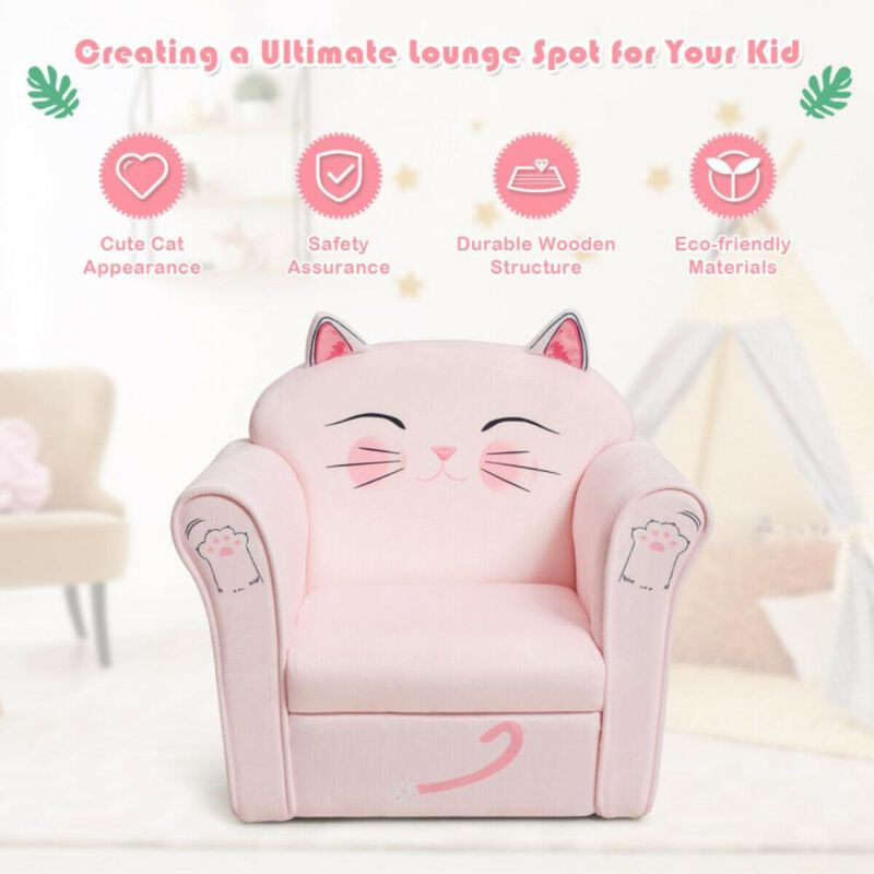 Hivvago Kids Upholstered Cat Armrest Couch Sofa with Linen Fabric