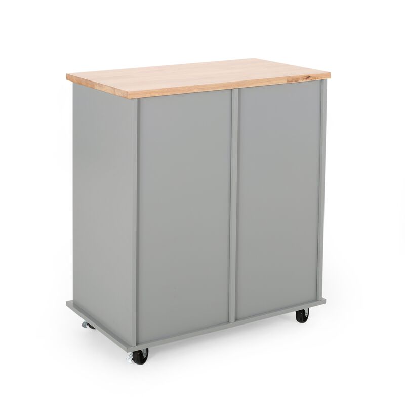 Rolling Kitchen Island Bar Cart, Drawers Shelves, Wheels, Brown, Gray - Benzara
