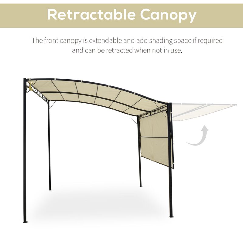 Beige Patio Cover: 10x8ft Metal Pergola with Extendable Side Awning
