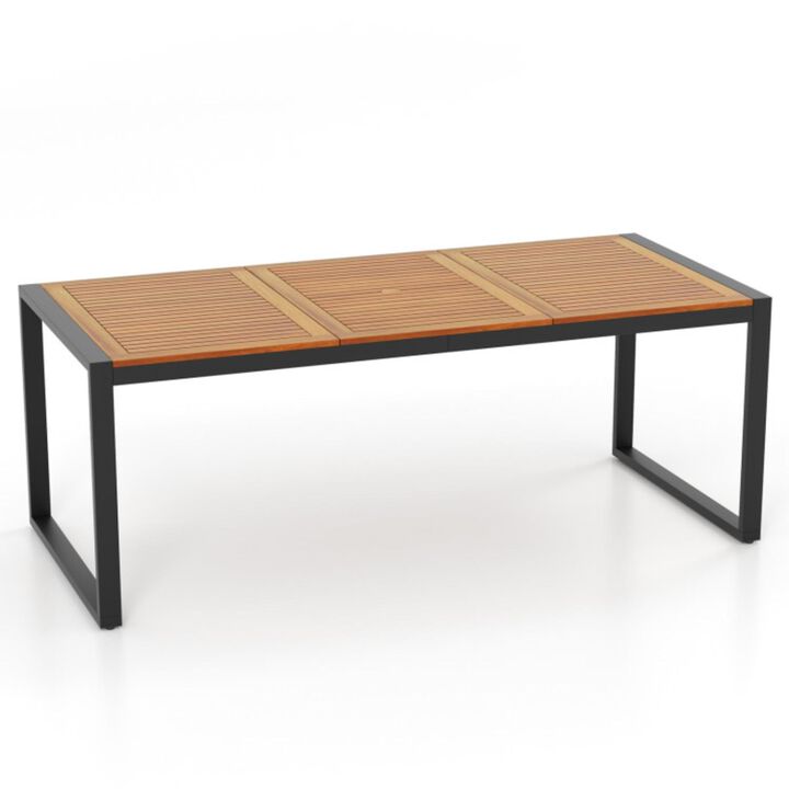 Hivvago 79 Inch Acacia Wood Patio Table with 1.9 Inch Umbrella Hole for Garden and Poolside