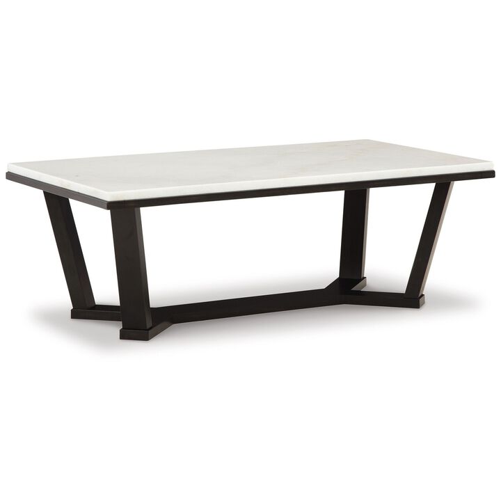 Fana Cocktail Coffee Table, Marble, Rectangular 48 Inch Espresso Brown - Benzara