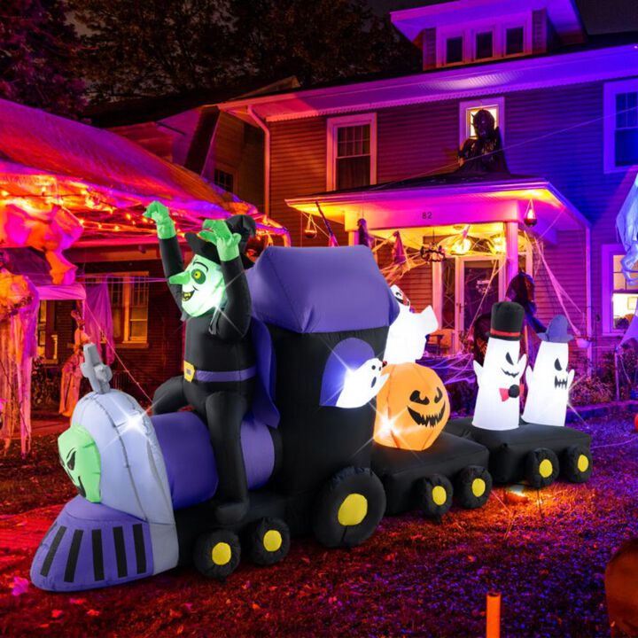 Hivvago 8.2 ft Long Halloween Inflatable Train with Witch and 4 Ghosts