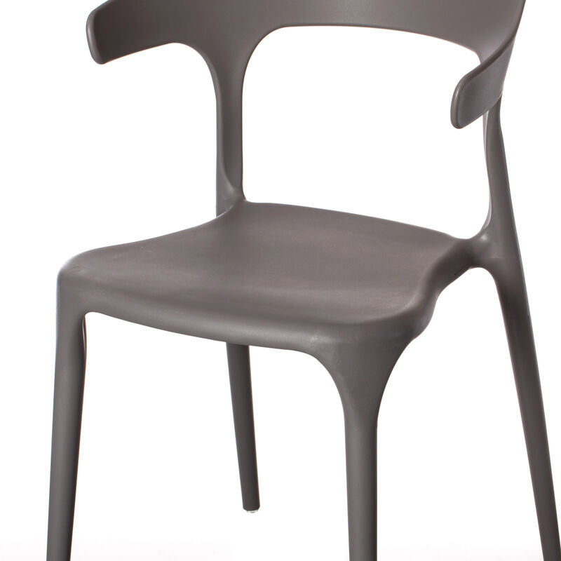 Modern Plastic Outdoor Dining Chair with Open U Shaped Back, Red