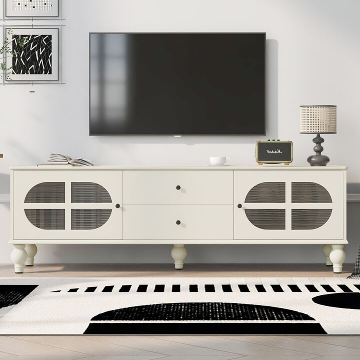 Merax TV Stand with Fluted Glass Doors