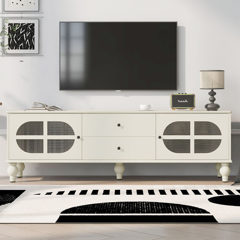 Merax TV Stand with Fluted Glass Doors