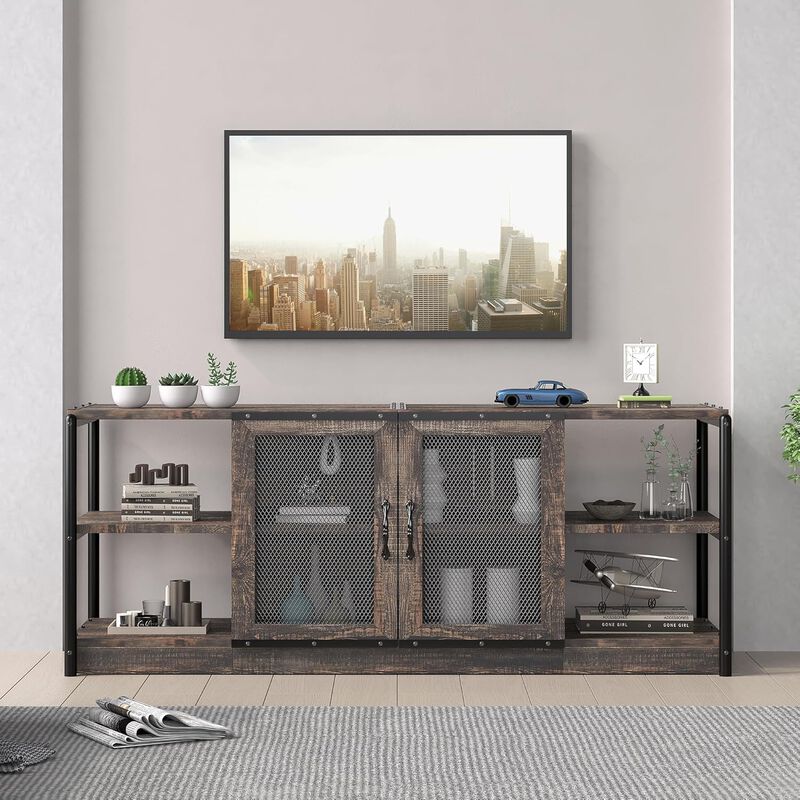 Rustic Oak TV Cabinet TV Media Console Table for Living Room