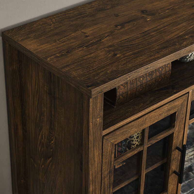 TV Media Stand with Electric Fireplace, KD Inserts Heater in Reclaimed Barnwood Finish