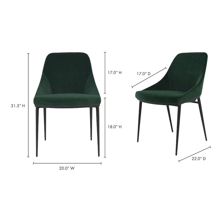 Moe's Home Collection SEDONA DINING CHAIR GREEN VELVET-M2