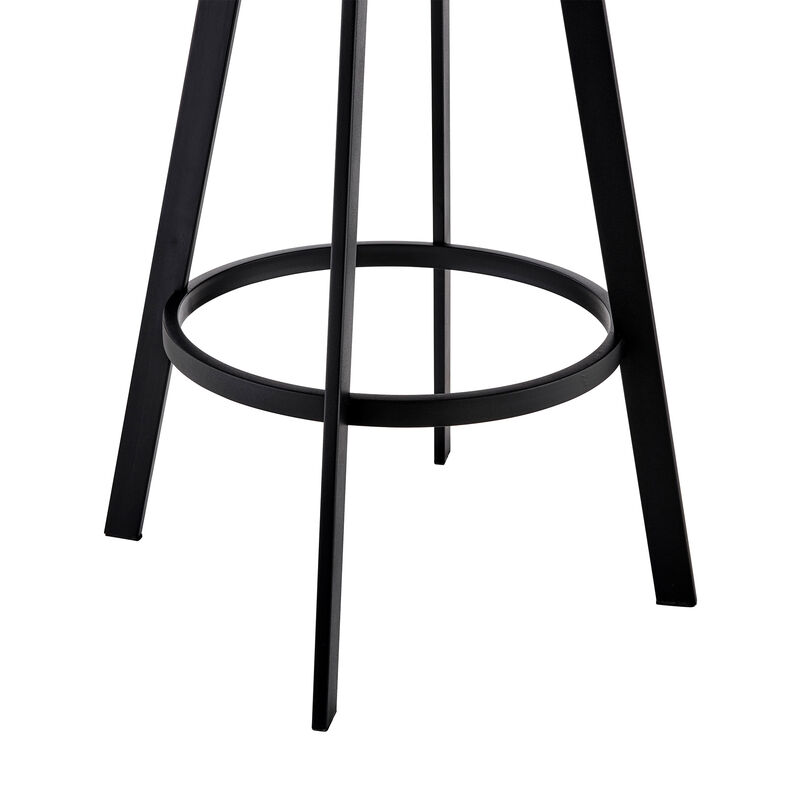 Nikole Bar Height Swivel Bar Stool in Matt Black Finish with Gray Faux Leather
