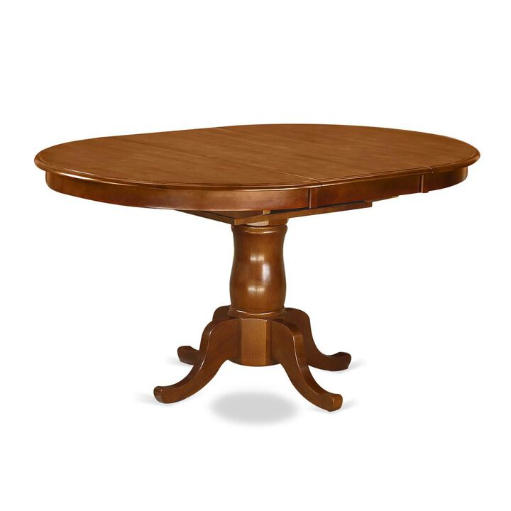 East West Furniture Portland  Single  Pedestal  Oval  Dining  table  with  18  extension  butterfly  leaf  in  Saddle  Brown  Finish