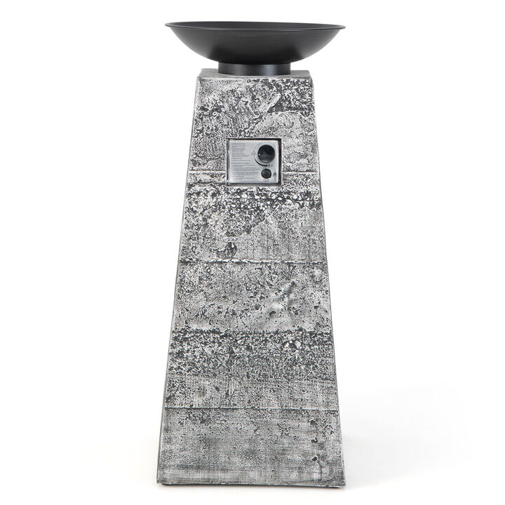 48 Inch Propane Fire Bowl Column with Lava Rocks and PVC Cover-Grey