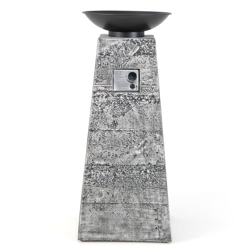 48 Inch Propane Fire Bowl Column with Lava Rocks and PVC Cover-Grey