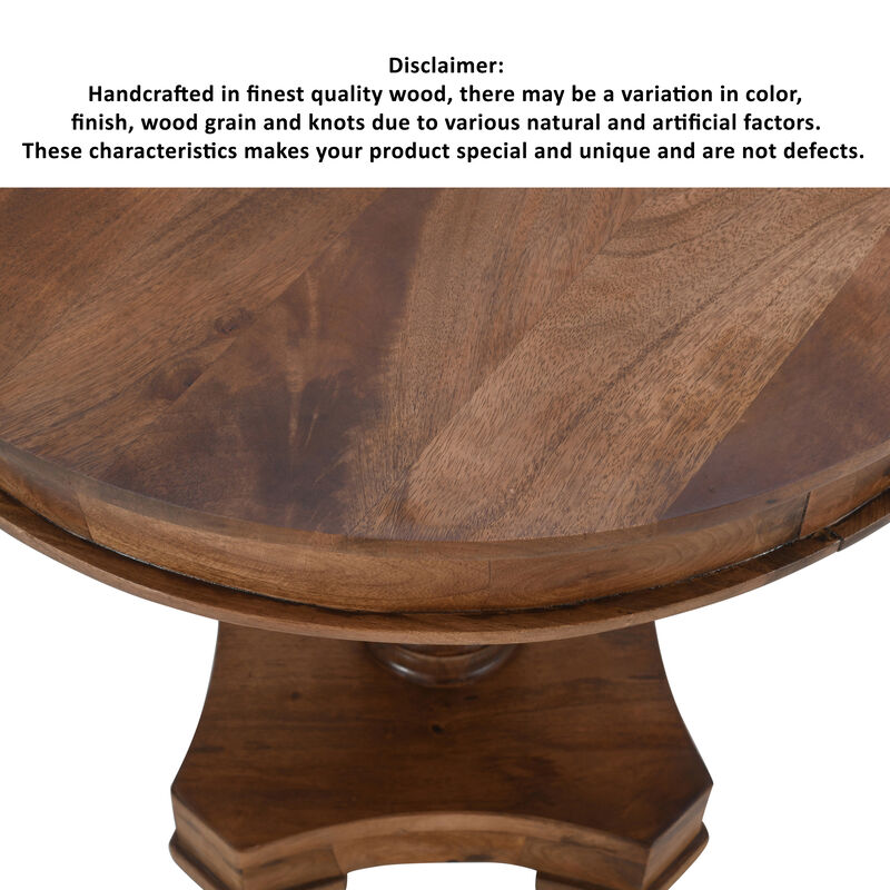 30 Inch Handcrafted Round Mango Wood Dinette, Artisanal Twisted Pedestal Base, Walnut Brown-Benzara