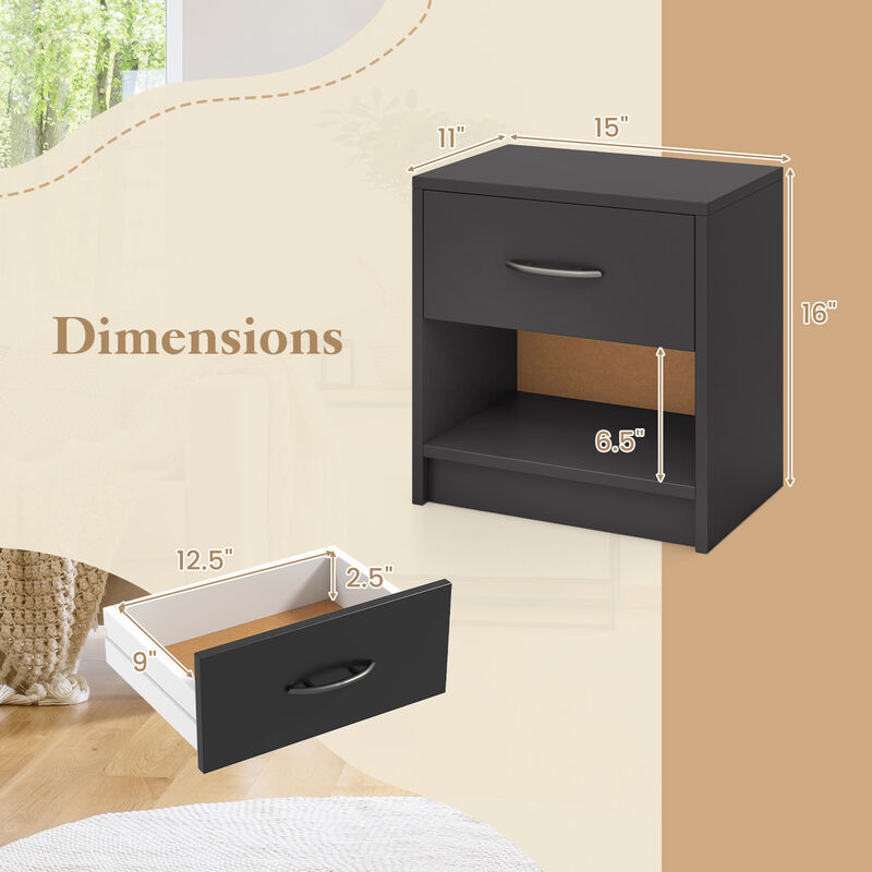 Bedside Table Nightstand with Drawer and Open Storage Shelf