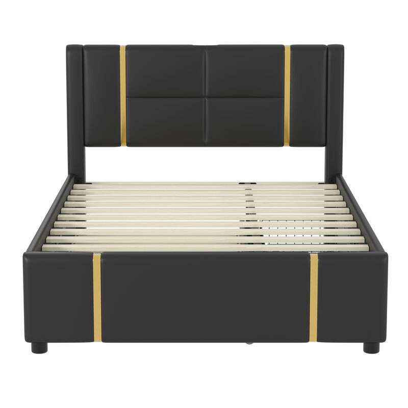 Merax PU Upholstered Platform Bed with Trundle