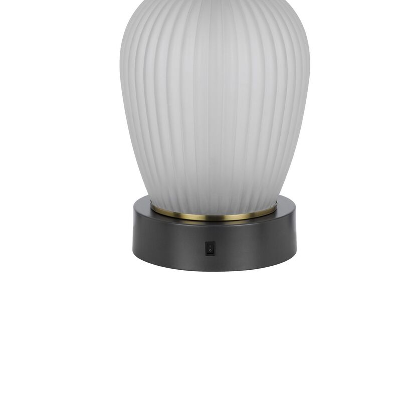 Wenu 29 Inch Table Lamp, Accent Frosted Glass Base, White Fabric Shade - Benzara
