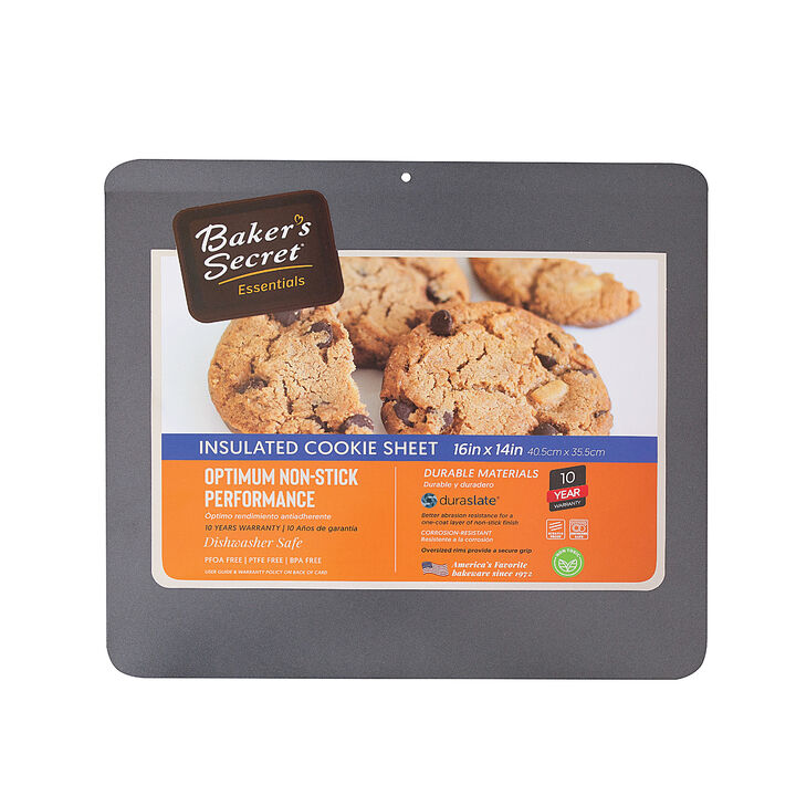 Baker's Secret Insulated Cookie Sheet, 16" , Thick Carbon Steel, Nonstick Coating, Kitchen Essentials, Dark Gray