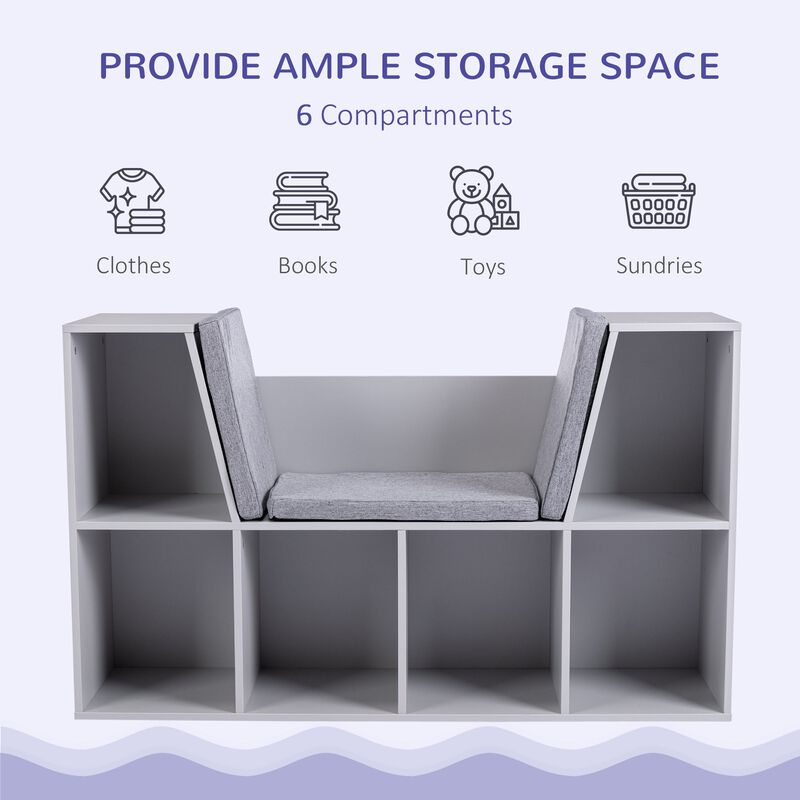 Gray Kids' Corner: 6-Cube Bookcase with Reading Nook and Cushion