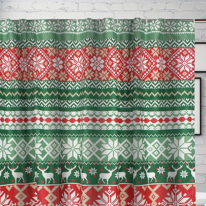Greenland Home Fashion Fair Isle with Reinforced Button Holes Shower Curtain 72" x 72" Red