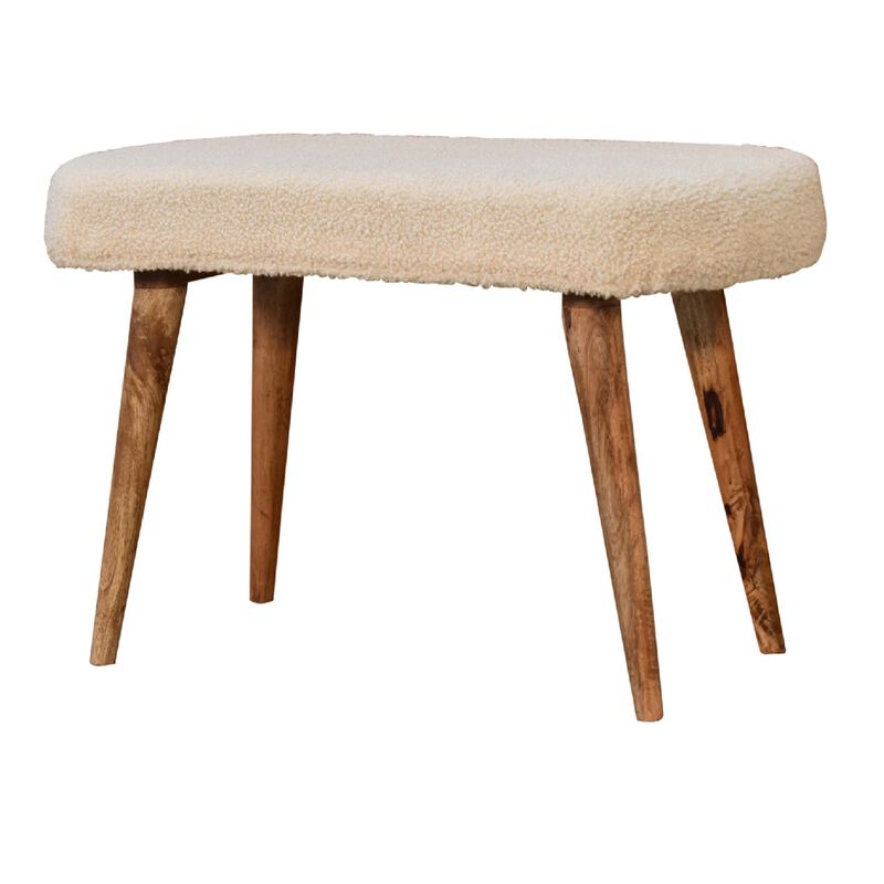 Solid Wood oak-ish Boucle Cream Nordic Bench
